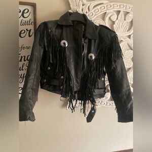 80s Women's Western Black Leather jacket